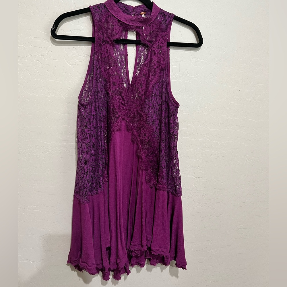 Free People Lace Sleeveless Tunic Top in Purple, Size Small Y2k Top